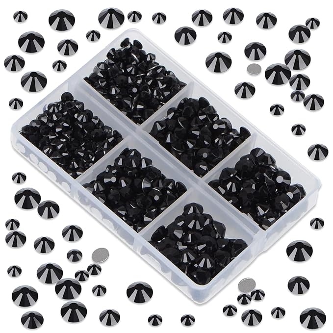 LPBeads 6000 Pieces Black Non Hotfix Rhinestones 6 Sizes Round Crystal Glass Flat Back Rhinestones with Tweezers and Picking Pen for Nail Art Crafts Clothes Bags DIY