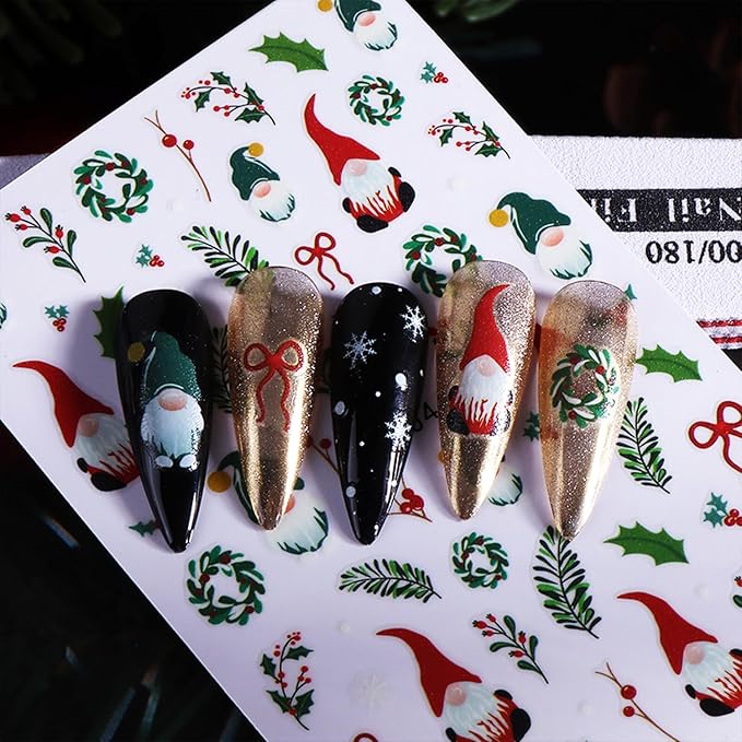 Christmas Nail Stickers for Nail Art Cute Santa Claus Xmas Nail Art Stickers Colored Lights 5D Embossed Winter Nail Decals 3D Self-Adhesive Nails Supply Manicure Sliders for Nails Decoration 6 Sheets