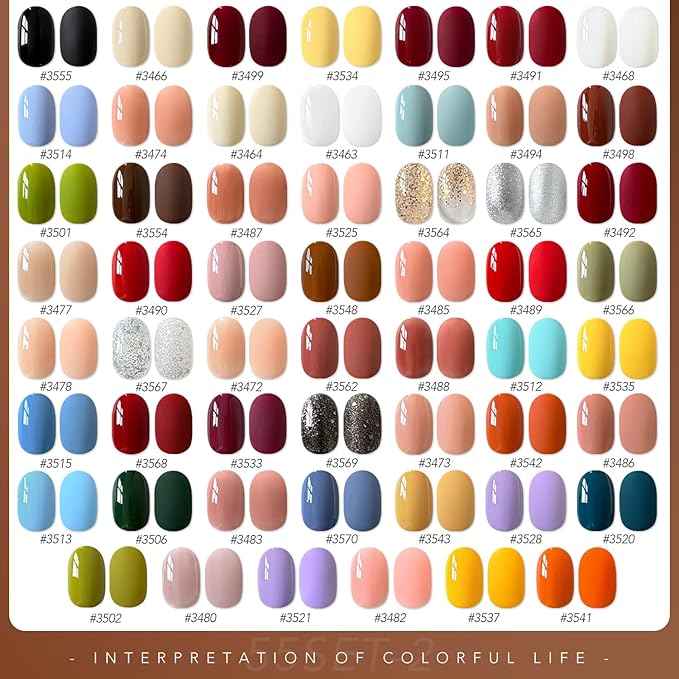 GAOY 60 Pcs Gel Nail Polish Set, 55 Colors All Season Gel Polish Kit Red Nude Black White Burgandy with 5 Pcs Soak off Base Glossy Matte Glitter Top Coat & Builder for Nail Art DIY Manicure at Home