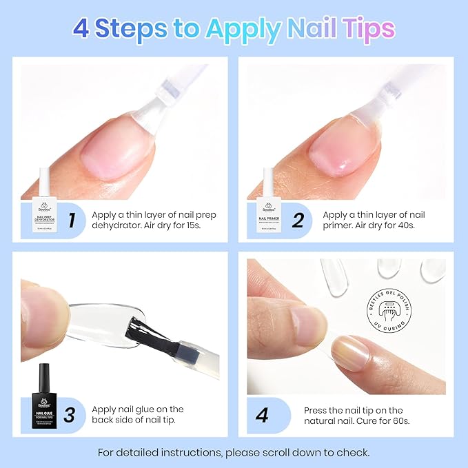 Beetles 9 In 1 Gel Nail Glue Nail Dehydrator and Primer, Professional Nails Prep Acid-Free Hema-Free Dehydrate Bond Primer for Press On Nails Tips Extension Gifts for Her