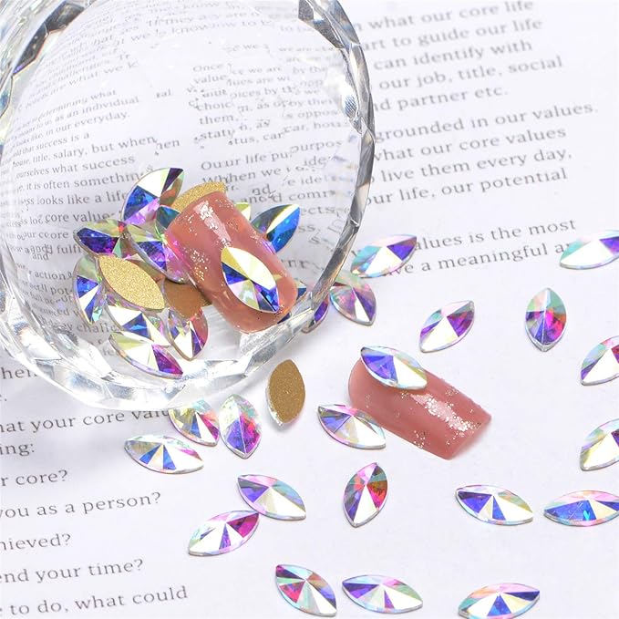 AD Beads Top Czech AB Crystal Flatback Rhinestone Nail Art Decoration Multi Shape (S05 Navette 3x6mm, 100 Pcs)
