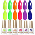 Born Pretty Neon Gel Nail Polish Set 6 Colors Spring Summer Luminous Glow in Dark Gel Polish Fluorescent Orange Hot Pink Blue Yellow Green Purple Gel Nail Polish Set 7ML