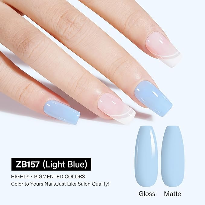 TOMICCA Blue Gel Nail Polish - Pastel Baby Blue, UV Gel Polish Spring Summer Pastel Colors, Long Lasting Cotton Candy