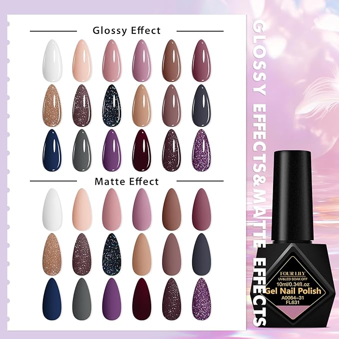 Gel Nail Polish Kit- Long Lasting 18 Trendy Colors Nail Polish, Quick Dry Soak Off UV/LED Lamp Gel for Home & Salon, Women & Teens