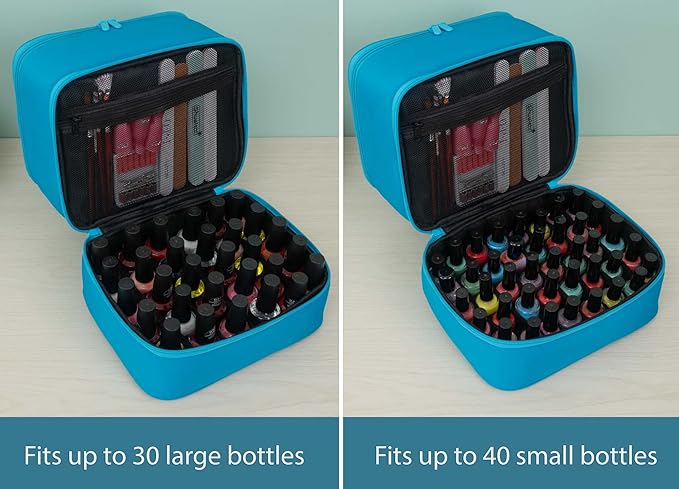 ButterFox Nail Polish Carrying Case Bag Storage Organizer, Fits up to 60 Nail Polish Bottles, Pockets for Manicure Accessories - Sky Blue