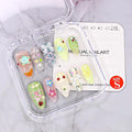 Short Press on Nails Almond Handmade False Nails 3D Stars Bow Pearl Designs Summer Flower Cherry Thick Acrylic Nails Full Cover Fake Nail Set Cute Glue on Nails for Women (Size S)