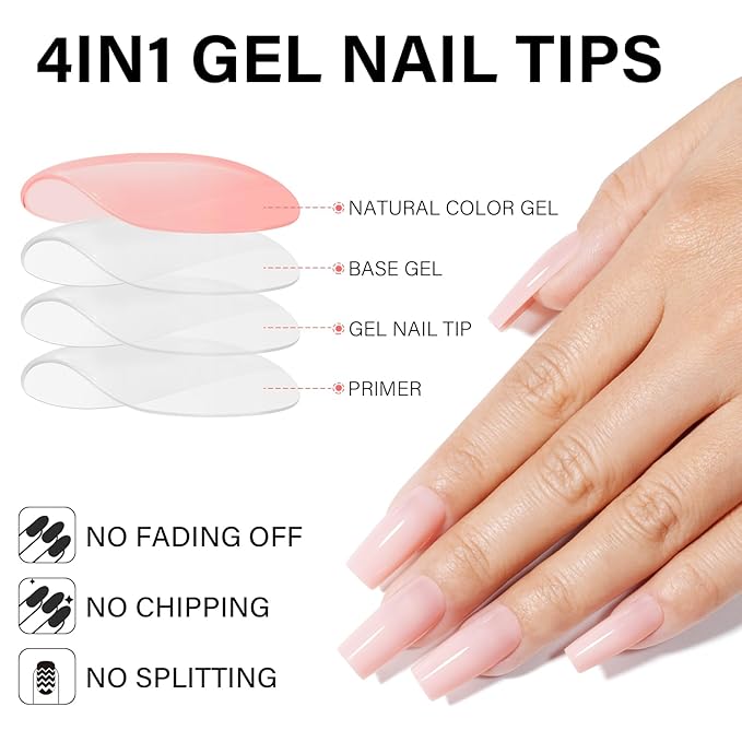 AILLSA RealFit Nude Pink Press On Nails Medium Square - Pre-Shaped 4 in 1 False Nails Set, Long-Lasting Nail Extensions for Salon Home DIY Gifts 140 PCS