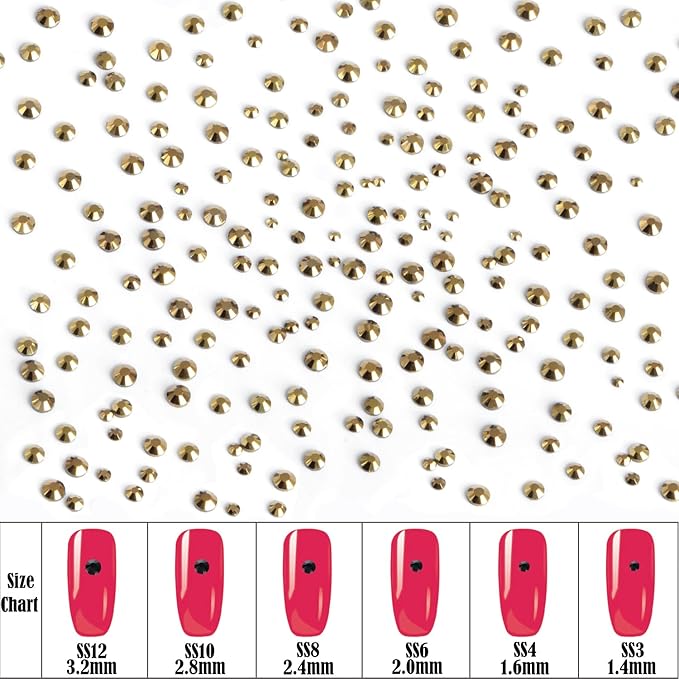 8000pcs Hotfix Rhinestones Flatback,Rhinestones for Crafts Clothes Mixed 6 Sizes, Hotfix Crystals with Wax Pencil Kit, SS3-SS12,Aurum