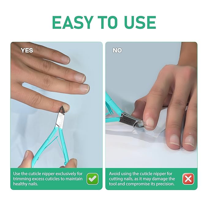 Professional Cuticle Trimmer Nail Cuticle Cutter Stainless Steel Cuticle Nippers with Sharp Blades of Cuticle Remover Clippers Manicure Tools Double Spring for Nail Care Pedicure Nail Tools (Cyan)