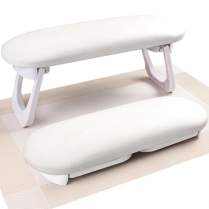 Nail Arm Rest, Professional Foldable PU Leather Nail Hand Rest with PVC Table Mat for Acrylic Nails, Soft Nail Hand Pillow Non-slip for Manicure Salon Use (higher-White)