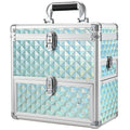 FRENESSA Extra Large Makeup Organizer Case Cosmetic Box Storage with Drawer Mirror Nail Manicure Accessory Organizer With Dividers Travel Nail Art Case for Makeup Artist Nail Tech Case Watery Blue