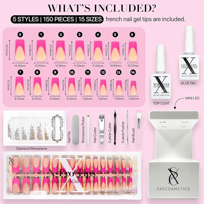 SXC Cosmetics X-Pro Tips French Tip Press On Nails - Bright Pastel Glow in the Dark Series (GLOW117KIT-M Square)