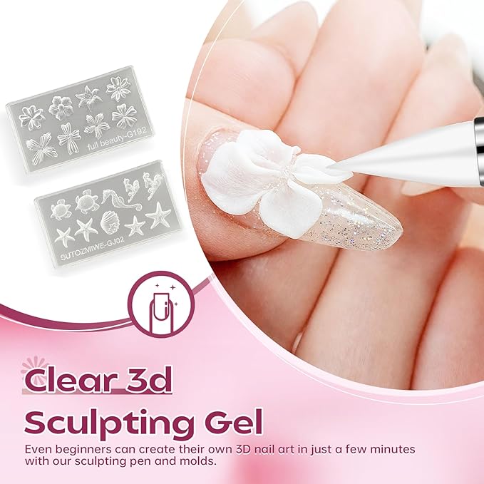 Solid Builder Gel for Nails, UV LED Soak Off, 15g Clear Non-Sticky Molding 3D Sculpting Gel Kit, Nail Art Carving Building with Sculpture Pen Nail Art Tools Set
