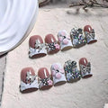 Handmade Press on Nails French Tip Fake Nails with Glue 3D Butterfly Duck False Nails with Designs Acrylic Nails Press Ons Sparkly Artificial Glossy Stick on Nail for Women 10Pcs (Size M)