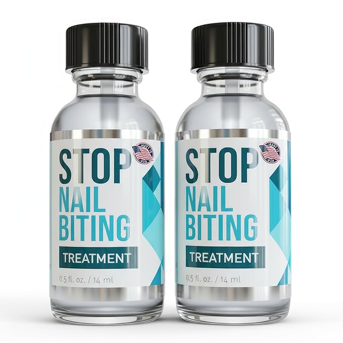Stop Nail Biting Treatment - Clear, Bitter-Tasting Nail Polish To Stop Nail-Biting - Easy To Apply and Safe For Children - Nail Strengthener Solution - Nail Care for Healthy Nail Growth (2x0.5 fl oz)