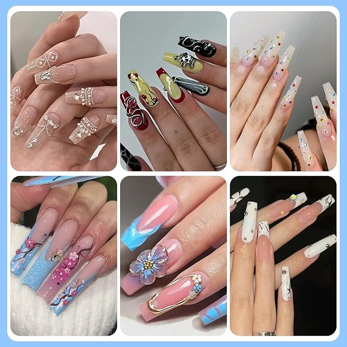 Nail Charms and Gems, Charms for Nails Design Kit with 10 Boxes 3D Nail Charms Colorful Clear Flat Back Rhinestones and Nail Pearls,Diamonds,Picker Tools, Nail Rhinestones and Charms for Nail Art
