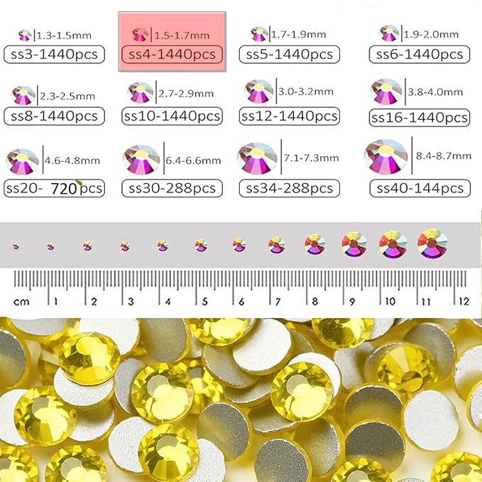 Dowarm 1440 Pieces SS4 Flatback Crystal Rhinestones for Craft Nails Dance Costumes, Non Hotfix (SS4, 1.5MM, Citrine/Lemon Yellow)