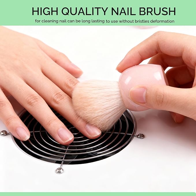 2Pcs Nail Dust Brush Set - Transparent Hollow Base for Enhanced Grip, Professional Salon Manicure Supplies, Soft Kabuki Cleaner for Acrylic Nails & Dust Removal