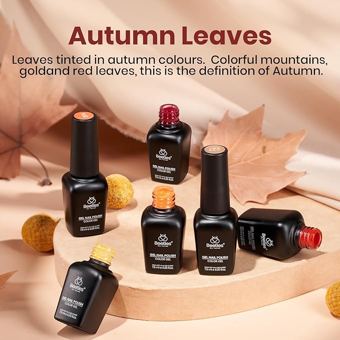 Beetles Gel Nail Polish Set - 6 Colors Burgundy Red Orange Yellow Brown Gel Polish Kit for Nails, Autumn Leaves Soak Off UV LED Nail Gel Manicure at Home Gifts for Women