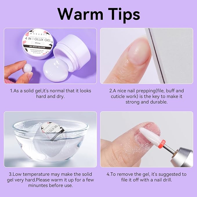 Makartt White 3d Gel Nail Art: 4-in-1 3d Nail Gel Sculpting Gels White Non-sticky for Extension, 15ML Solid Builder Nail Gel UV Glue for Acrylic Tips, Rhinestones & Sculpture Gels for Nails Salon Home