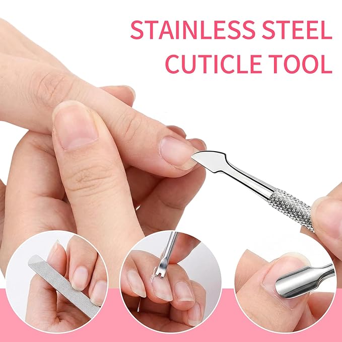 4Pcs French Tip Brush for Nails, Dual-Ended Nail Art Brushes Set with Nylon Bristles for Precision Smile Lines, Gel Polish Cleanup Brush with Resin Holder and 3pcs Nails Tools