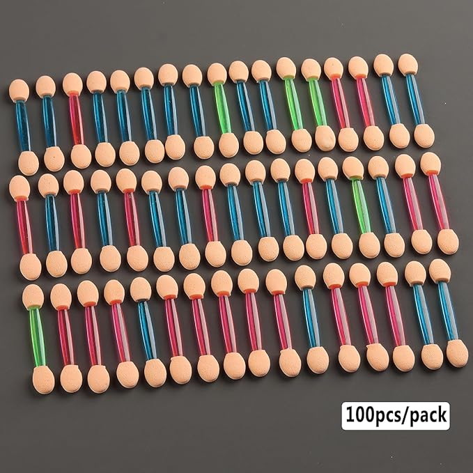 Chrome Nail Powder Applicator Brushes, 100PCS Colorful Disposable Eyeshadow Applicators, Dual Side Eye Shadow Sponge Sticks, Nail Glitter Powder Pigment Pen Brush, Nail Art Applicator Tools