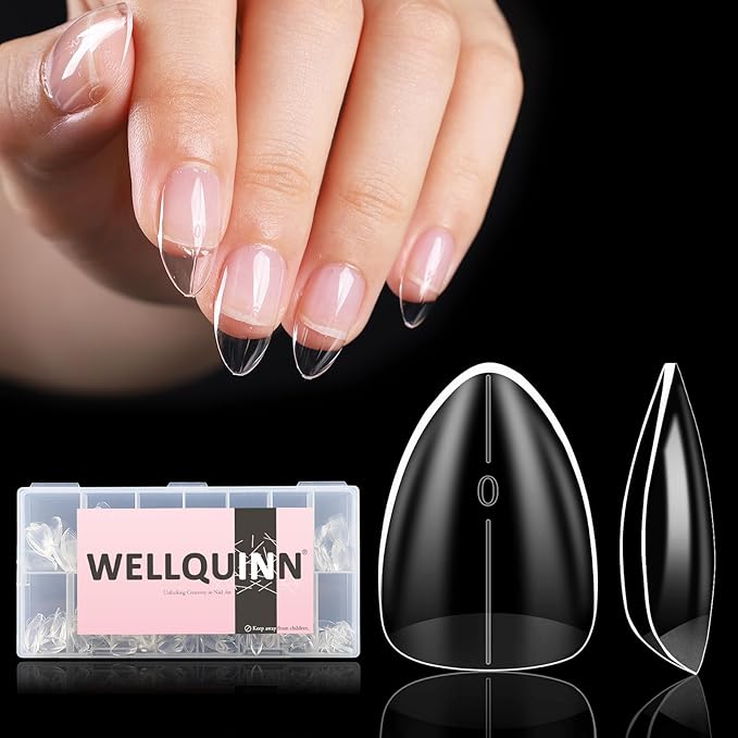 Short Almond Nail Tips, 510Pcs Thick Almond Full Cover Fake Nails, Clear Press-On Nails French Acrylic False Nail Tips for Salon Home DIY 15 Sizes
