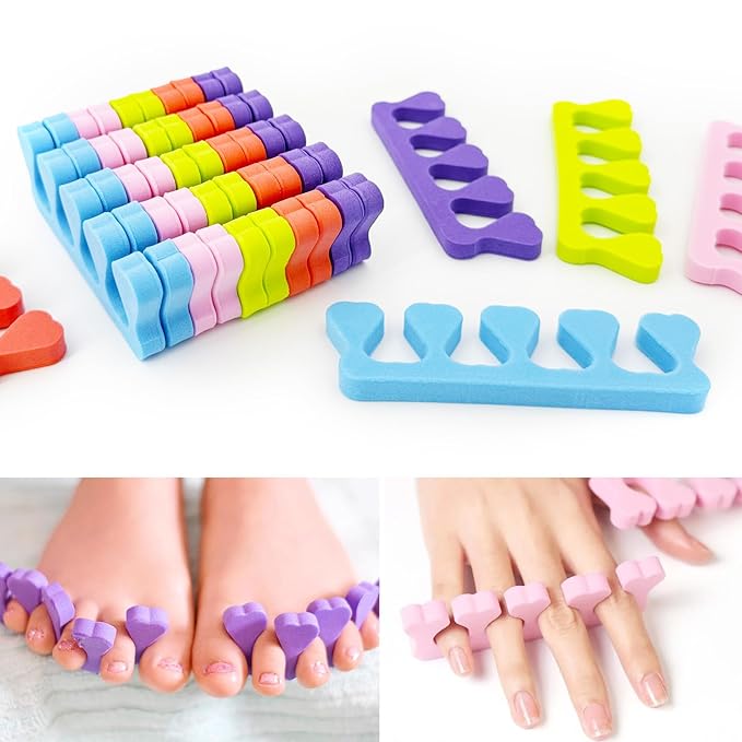 50pcs Toe Separators for Nail Polish, Soft Sponge Pedicure Toe Separators for Women Nail Polish, Premium Toenail Divider Polishing Tool Kit 5 Colors