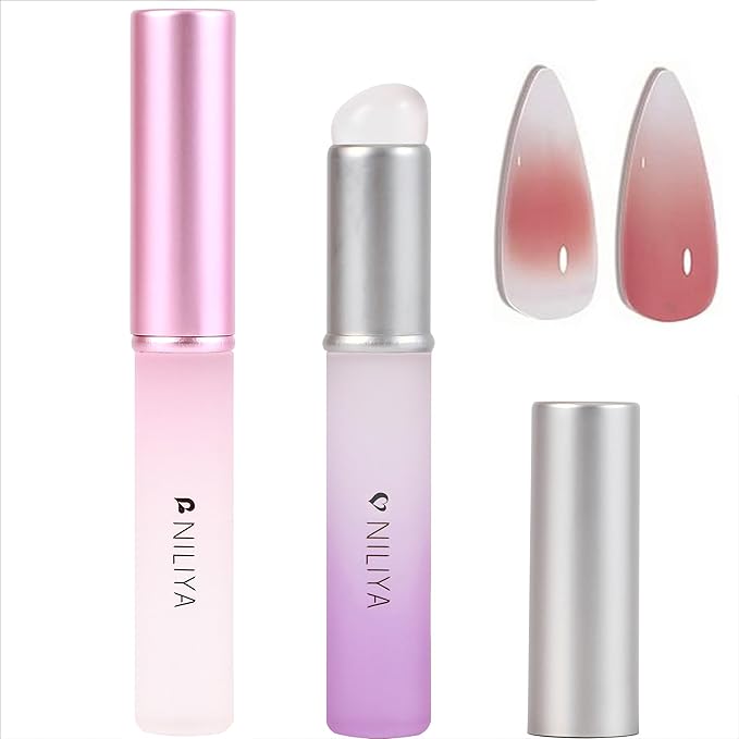 Silicone Chrome Nail Powder Applicator, 2PCS Ombre Brush Nail Art Tools for Beginners