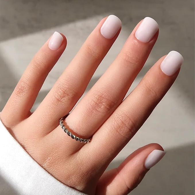 Glamnetic Press On Nails - Cool Whip | Super Short White Fake Nails, Salon Quality Milky Nails | Extra Short Length, 12 Sizes - 30 Nail Kit with Glue