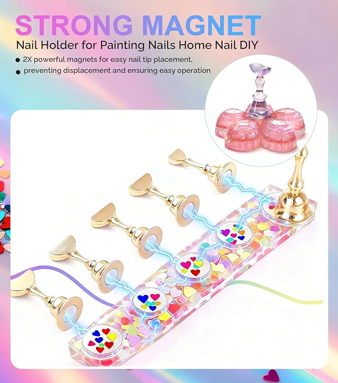 Nail Stand for Press On Nails – 3 Set Acrylic Nail Holders For Painting Nails, 15 Nail Stand, 30Pcs Adhesive Putty Clay, 1 Flower Shaped Base & Tweezer – Nail Art Practice Kit for Salon & Home