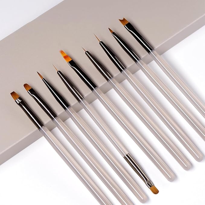 Nail Art Brushes 9PCS, Professional Acrylic Nail Brushes Set for Acrylic Polygel Builder Gel Nail Extension Manicure, For Nail Design Painting Diy And Clean Polish Mistake On The Cuticles