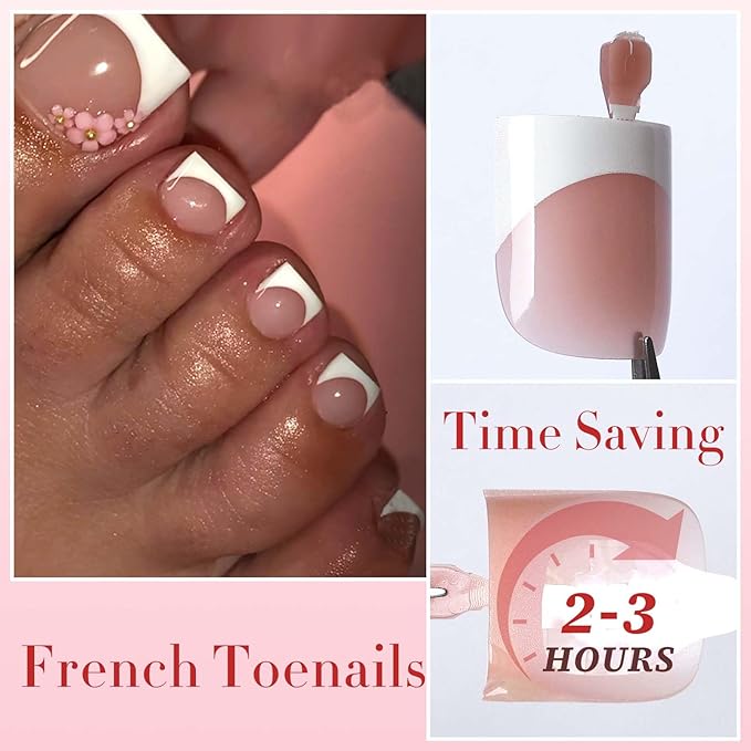150pc White French Tips Press on Toenails Women Fake Toenail with Glue Tab, Brown Toe Nail Press ons Nails Short Square Fake Toe Nail Tips French Glue on Toenails False Acrylic Toes Nails Kit
