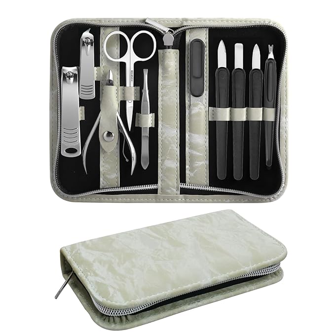 Manicure Pedicure Set, Nail Clipper Set 10-Piece Set Professional Manicure Kit Nail Kit with Portable Travel Case Gift for Men Boyfriend Parent(Light Green)