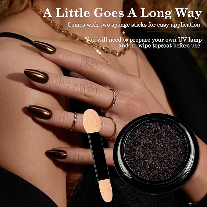 2Pcs Brown Copper Chrome Nail Powder Kit for Nails Shimmer Metallic Mirror Effect Orange Gold Glitter Pigment Dust Fall Dark Brown Copper Chrome Powder for Gel Nails Polish Design with Tools