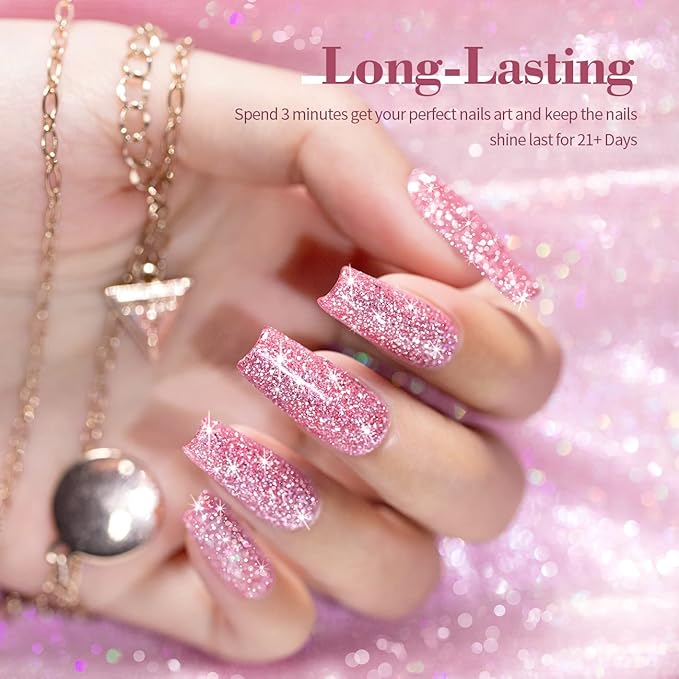 RARJSM Glitter Gel Polish Light Pink Reflective Holographic Gel Nail Polish 7.5ML 1Pcs Iridescent Shimmer L E D U V Soak Off Shining Sparkle Diamond Gel Polish Nail Art Manicure Salon DIY at Home