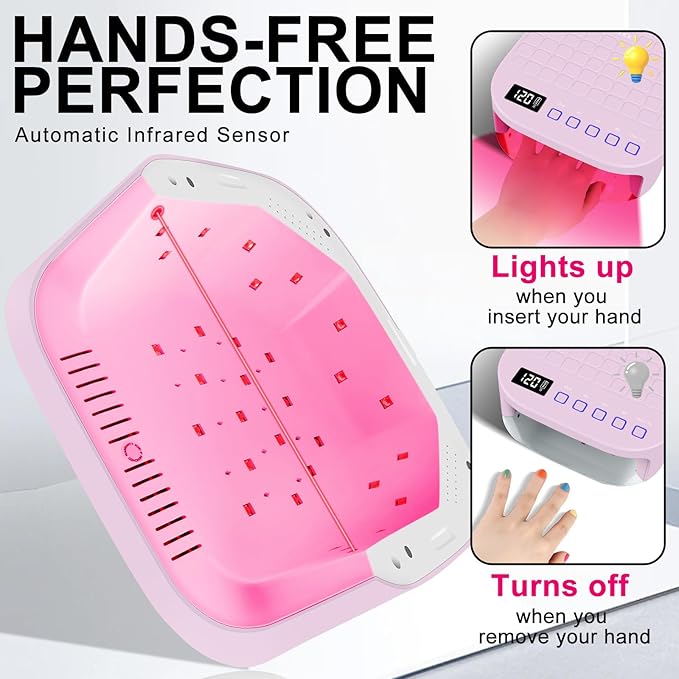 MEKK Cordless UV LED Nail Lamp,54W UV Light for Gel Nails with Hand-Friendly Red Light,Auto Sensor Professional Flash Cure Lamp with Rotatable LCD Display for Salon and Home,Checkered Design-Pink