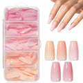 AILLSA RealFit Nude Pink Press On Nails Medium Coffin - Long Lasting Pre-Shaped Natural False Nails, Fake Nails Extensions for Salon Home DIY Gifts 140 PCS