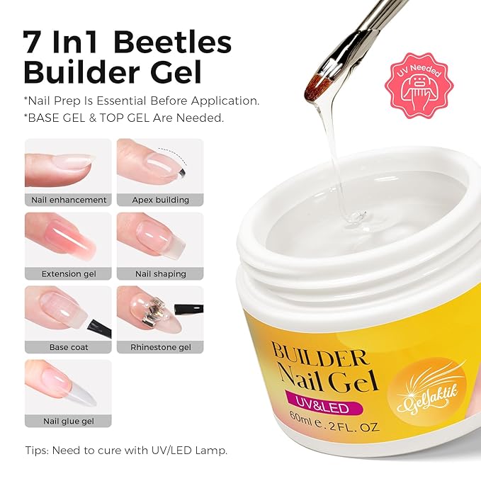 Builder Gel for Nails, 60g Clear Hard Gel for Nail Extension with 10 Nail Forms, Strengthener & Thickening, UV LED Lamp Cured Sculpture, Repair Broken Nails, Salon DIY Manicure Kit
