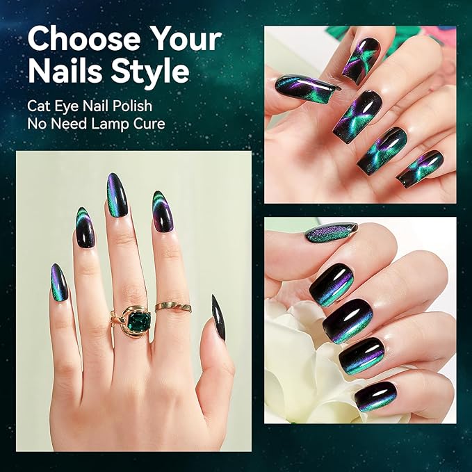 Magnetic Nail Polish Quick Dry Cat Eye Nail Polish Non Gel for Fingernail Air Drying Fast Green Nail Lacquer Salon-Quality Manicure Gift For Women Girls