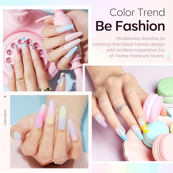 modelones 40 Pcs Gel Nail Polish Kit, 36 Colors 2026 Easter Spring Candy Pastel Gel Polish Set Soak Off LED Soft Light Purple Pink Blue Yellow Green with Base Coat& Matte Glitter Glossy Top Coat
