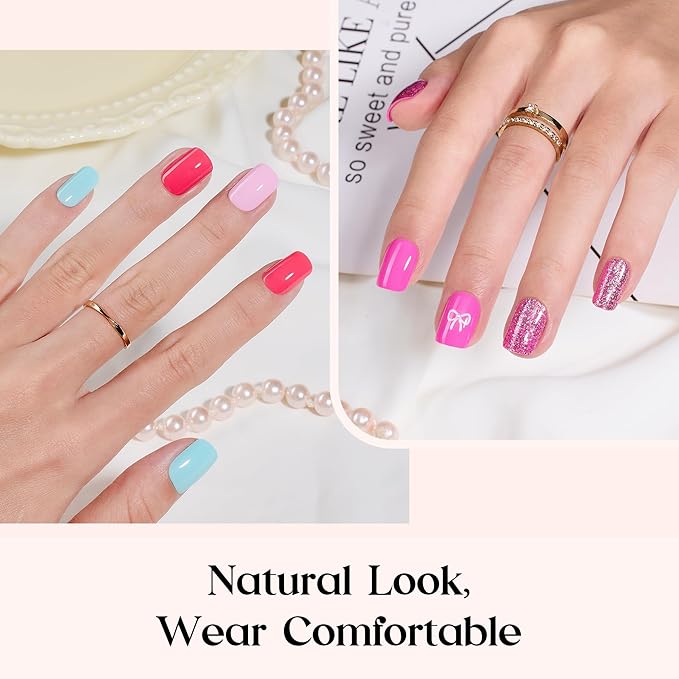 Beetles Press On Nails Kit - Prism Pop | 720Pcs 24 Colors Short Square Press On Nails | 15 Sizes Glossy Matte Glitter With Nail Glue & Nail Tabs Stickers, Fake Nails Kit Art For Women