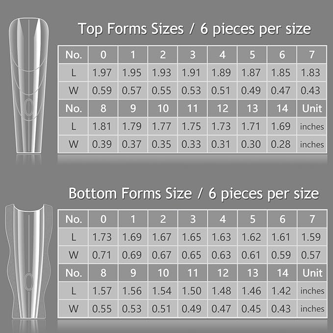 Sandwich Dual Nail Forms, 15 Sizes Long Coffin Top and Bottom Dual Forms for Builder Gel, Reusable Acrylic Nail Extension Molds with Guide Lines, Professional Manicure Supplies (Coffin)
