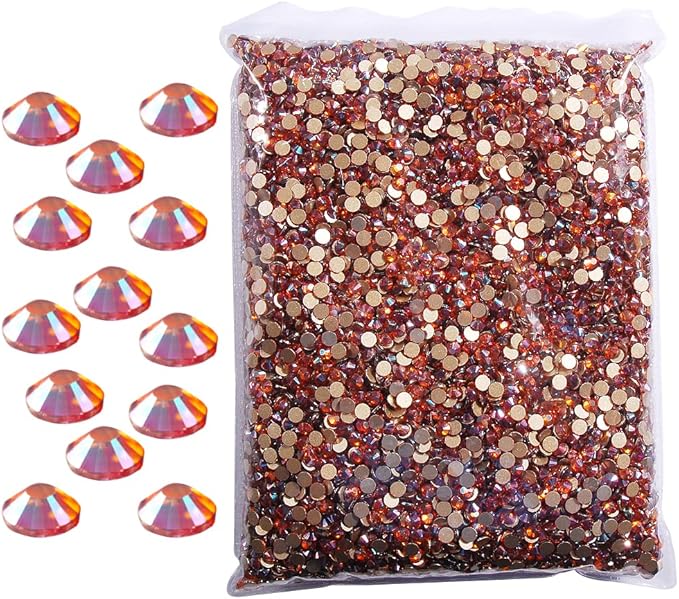 Hisenlee 14400PCS Rhinestone SS3-SS20 Crystal Gems 9 Sizes Wholesale Nail Art Rhinestone Flatback Round Glass Diamond for Crafts (SS6, Amber)