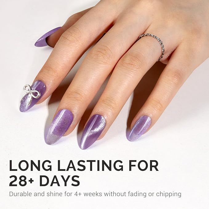 MelodySusie Jeweliver Cat Eye Gel Nail Polish, 0.5 Fl Oz Purple Glitter Holographic Magnetic Nail Polish with Magnet, UV Nail Polish for Nail Art Manicure Salon DIY at Home C16