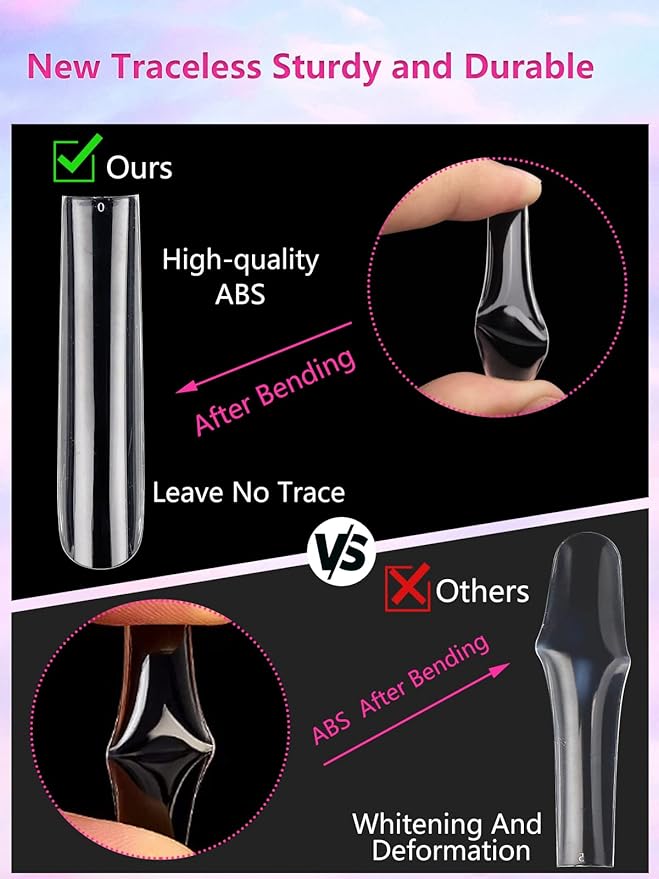 504PCS Clear Square Nail Tips for Acrylic Nails Professional, XXL/XXXL Extra Long Tapered Square Straight Acrylic Nail Tips, Full Cover No C Curve False Nail Extension Tips for Manicure Salon Nail Art