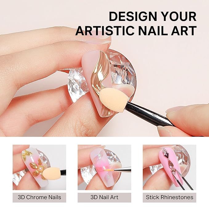 MIZHSE Cream 3D Nail Gel with Chrome Nail Powder Sculpting Gel for Nails Art No Wipe Clear Painting Gels Polish Nails for Painting Rhinestone Decoration Sculpture U V LED Curing Requires