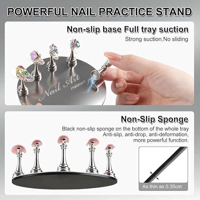 ANGNYA Nail Stand for Press Ons,Round Shape Super Magnetic Base Nail Holder for Painting Nails with 200 Pcs Reusable Double-Sided Tape for Nails Practice Nail Tools Home DIY Salon Supplies
