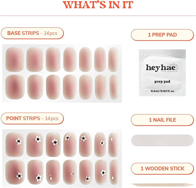 Heyhae Semi Cured Gel Nail Strips | No LED Lamp Needed | Ombre, Pink | Easy Apply & Remove, Salon Quality | Includes 28 Strips, 1 Prep Pads, Nail File & Wooden Stick - Hey, You’re Special