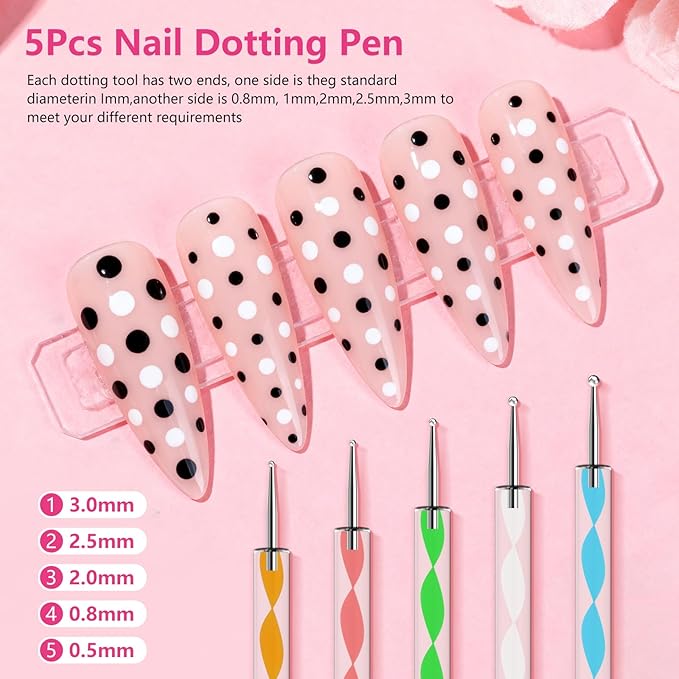 Acrylic Fake Nails Kit for Beginner - Press On Nail Supplies with Clear Almond Tips Chrome Powder Nail Stand Nail Art Brushes Dotting Pen Glitter Sequins Sticker Rhinestones